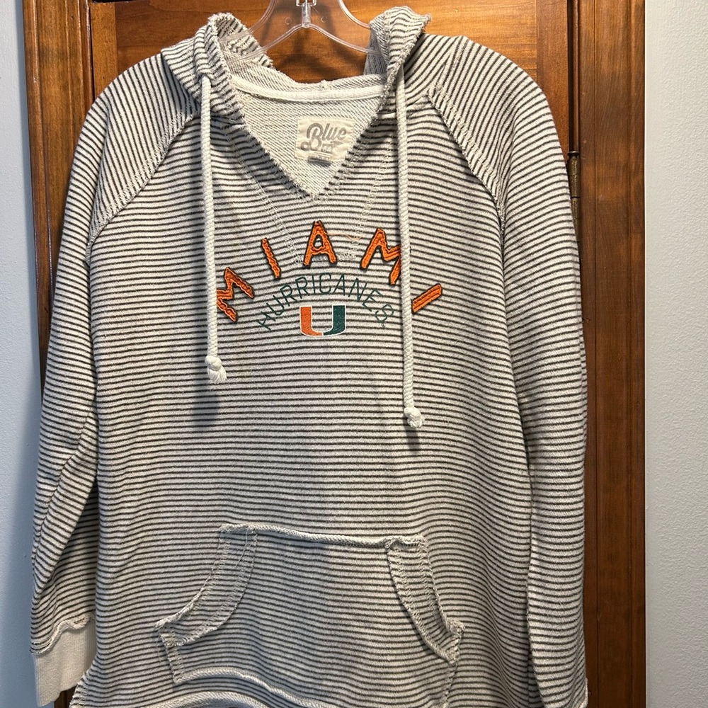 Women’s Distressed Miami Hurricanes French Stripped Hoodie